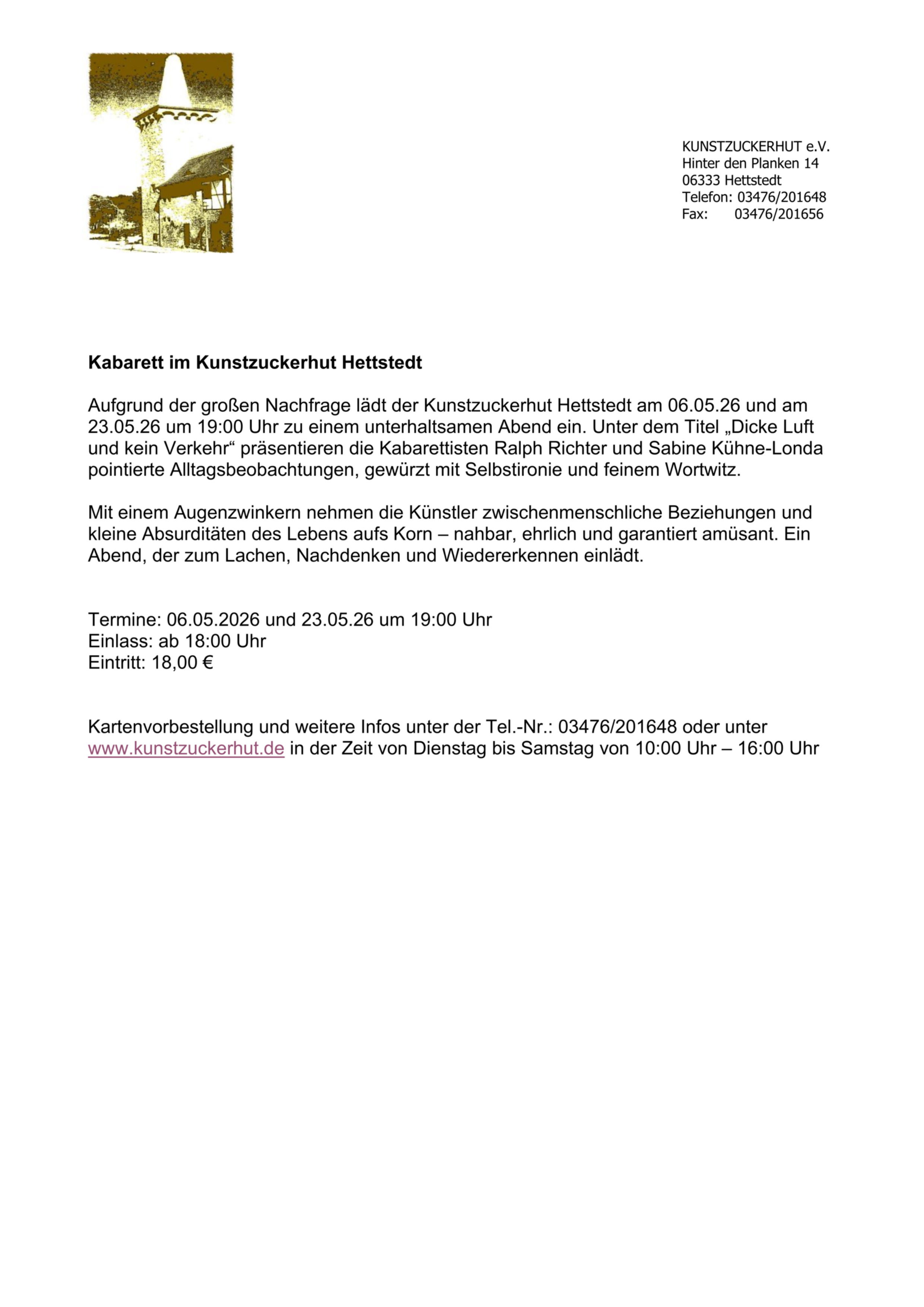 Kabarett im Kunstzuckerhut Hettstedt 